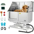 Vevor elektrisk hundevaskestasjon med løftefunksjon, 127 cm profesjonelt stellekar i rustfritt stål med PE-vannfilterplate, kran og dusjhode, badekar med vaskekum for flere kjæledyr (venstre dør)