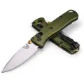 Benchmade Mini Bugout S90V Crushed Silver Cerakote foldekniv, woodland green grivory