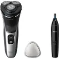 Philips Shaver 3000 Series S3143/02 Våt og tørr elektrisk barbermaskin, Roterende hode, Sort, Sølv, PowerCut blade system, SH30, 2 år, Batteri
