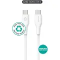 ESTUFF INFINITE - USB-kabel - 24 pin USB-C (hann) rett til 24 pin USB-C (hann) rett - USB 2.0 - 1 m - USB Power Delivery (60W), 100 % resirkulert plast - hvit