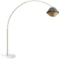 QAZQA Messingbue lampe med hvit dobbel fløyelsskjerm bladdesign og beige - XXL