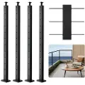 Vevor 4-pakning kabelrekkverksstolpe, 42x1x2 tommer horisontal hulls dekkrekkverksstolpe med forhåndsborede hull, kabelrekkverksstolpe i rustfritt stål med horisontal og buet brakett, svart, 4JZLGZXHS