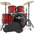 Gear4Music BDK-1plus Full Size Trommesett for Nybegynnere + Øvingspakke Rødt