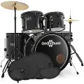 Gear4Music BDK-1 Full Size Trommesett for Nybegynnere + Øvingspakke Svart