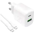 Puro Prolite 20W dobbeltportlader med USB-C-kabel - hvit