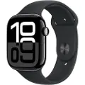 Apple Watch Series 10 (GPS) - 46 mm - jet svart aluminium - smartklokke med sportsbånd - fluorelastomer - svart - båndbredde: M/L - 64 GB - Wi-Fi 4, UWB, Bluetooth - 36.4 g
