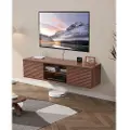 Vevor Flytende TV-stativ, 60" veggmontert underholdningssenter med justerbar hylle og skyvedører, 2-etasjes flytende TV-hylle med oppbevaringsskap for DVD-spiller, kabelboks, spillkonsoll, valnøtt
