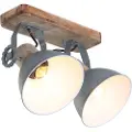 Besselink Industriële plafondspot hout met grijs 2-lichts draai- en kantelbaar - Gearwood