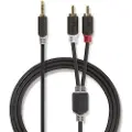 Nedis - Lydkabel - mini-phone stereo 3.5 mm hann til RCA hann - 2 m - antrasitt - rund