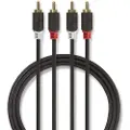 Nedis - Lydkabel - RCA hann til RCA hann - 3 m - antrasitt - rund
