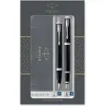 Parker IM Duo Gift Set with Ballpoint Pen & Fountain Pen | Gloss Black with Chrome Trim | Blue Ink Refill & Cartridge | Gift Box