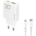 Dudao A30EUL 30W GaN-vegglader med lynkabel - hvit