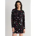 Victorio & Lucchino , V&L for woman. 340308106 Printed short dress with pleats at the chest (M), Black, Casual, Viscose, Long sleeve