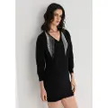 Victorio & Lucchino , V&L for woman. 340268063 Short knitted dress with black rhinestone V-neck (L), Casual, Cotton, Long sleeve