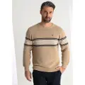 Victorio & Lucchino , V&L for man. 670187139 Ottoman beige woven striped jumper (L), Casual, Cotton, Long sleeve