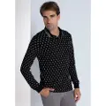 Bendorff for man. 830535274 Long sleeve polo shirt with mini print jaquard collar black (XL), Casual, Cotton, Classic