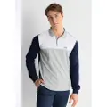 LOIS Jeans for man. 132783998 Long sleeve tricolour polo shirt with grey logo (M), Casual, Cotton