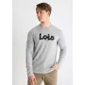 LOIS Jeans for man. 157023178 Basic long sleeve puff print t-shirt grey (L), Casual, Cotton