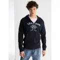 LOIS Jeans for man. 165933956 Hooded sweatshirt with embroidery on navy chest (S), Casual, Cotton