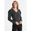 LOIS Jeans for woman. 452932527 V-neck pullover with puffed sleeves black (M), Casual, Acrylic, Long sleeve