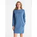 LOIS Jeans for woman. 448202655 Short sweatshirt dress with side pockets embroidered logo on the chest blue (L), Casual, Cotton, Long sleeve