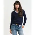 Gant for woman. 4800400 V-neck pullover in navy fine knit (XXL), Casual, Organic Cotton, Sustainable