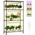 Vevor plantestativ med vekstlys, 4 nivåer, 90W innendørs vekstlyshylle fullspektret lys justerbar metall plantehylle hageplantestativ for frø start 96 cm L x 33 cm B x 142 cm H