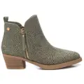 Xti for woman. 14388604-KAKI Leather ankle boots 143886 green (41), 3 to 5 cm, 5 to 8 cm, Zip, Casual
