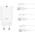 XO USB-lader med USB QC 18W + USB til MicroUSB