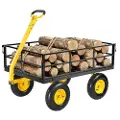Vevor 1200 lbs stål hagevogn, kraftig trekkbar hagevogn, 2-i-1 utendørs metall utility vogn hagevogn med 13" terrengdekk, avtakbare netting sider og 180° roterende håndtak