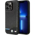 BMW partnertele Originalt frontpaneldeksel BMW BMHCP14L22NBCK for iPhone 14 Pro (karbondeksel nederst horisontal blå linje og trykt logo / svart)