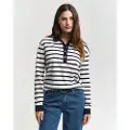Gant for woman. 4200556 Long-sleeved pique polo shirt with Breton stripe white, navy (M), Casual, Cotton, Long sleeve