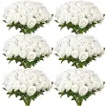 Vevor kunstige blomster, 120 stk. ekte hvite skum falske roser i bulk, hvite imiterte utdrikningslag med stilker for gjør-det-selv bryllupsbuketter, borddekorasjoner til hjemmet, festborddekorasjoner