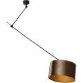 QAZQA Pendellampe svart med bronse fløyelsskjerm 35cm - Blitz