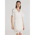 Victorio & Lucchino , V&L for woman. 340428127 Short dress with back slit in white with die-cut pattern (XS), Casual, Polyester, Short sleeve