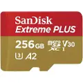 SanDisk Extreme PLUS - Flashminnekort (microSDXC til SD-adapter inkludert) - 256 GB - A2 / Video Class V30 / UHS-I U3 / Class10 - microSDXC UHS-I