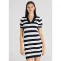 LOIS Jeans for woman. 448502741 Short dress Knitted printed white striped knitted dress with white de-watered stripes (L), Casual, Cotton, S