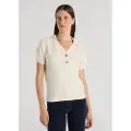 Victorio & Lucchino , V&L for woman. 350148130 Short sleeve knitted polo shirt with beige heraldic buttons (XXL), Casual, Cotton