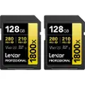 Lexar Professional GOLD Series - Flashhukommelseskort - 128 GB - Video Class V60 / UHS-II U3 / Class10 - 1800x - SDXC UHS-II (pakke med 2)