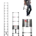 Vevor Teleskopstige, 3740 mm lettvektsstige i rustfritt stål, sammenleggbare stiger med flere knapper, 150 kg kapasitet og sklisikre føtter, bærbare 13-trinns stiger for campingvognloft