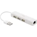 Deltaco USB2-LAN3 - Nettverksadapter - USB 2.0 - 10/100 Ethernet x 1 + USB 2.0 x 3 - hvit