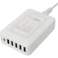 Deltaco - Ladestasjon - 60 watt - 1.5 A - PD - 6 utgangskontakter (24 pin USB-C, 5 x 4-pins USB-type A) - hvit