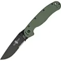 Ontario RAT-1 foldekniv, grønn/black, taggete