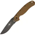 Ontario RAT-1 foldekniv, brun/black, taggete
