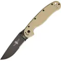 Ontario RAT-1 foldekniv, desert tan/ black, taggete