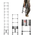 Vevor Teleskopstige, 3140 mm lettvektsstige i rustfritt stål, sammenleggbare stiger med flere knapper, 150 kg kapasitet og sklisikre føtter, bærbare 11-trinns stiger for campingvognloft