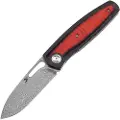 Kansept Knives Mato Damascus foldekniv, Twill CF/Red and Black G-10