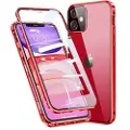 Mtp Products iPhone 11 Magnetic Deksel med Herdet Glass - Rød