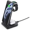 Mtp Products B-12 Universell skrivebordslader 3-i-1 15W trådløs lading sammenleggbart stativ for mobiltelefon/øretelefoner/smartklokke - svart