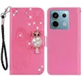 Mtp Products Xiaomi Redmi Note 13 Pro/Poco X6 Uggle Rhinestone Lommebok-deksel - Varm Rosa